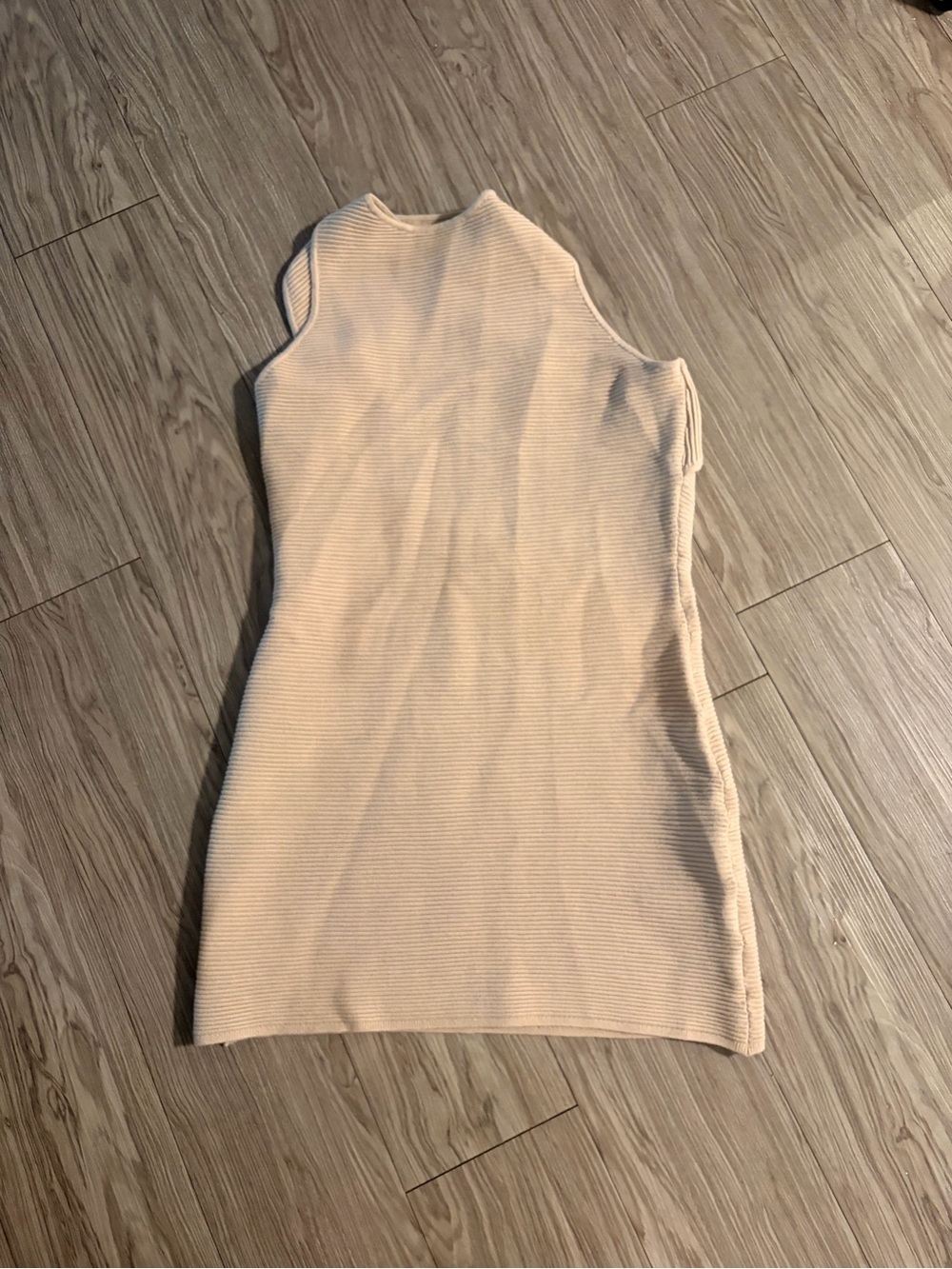 Abercrombie & Fitch Sleeveless Ribbed Mini Dress in Light Beige